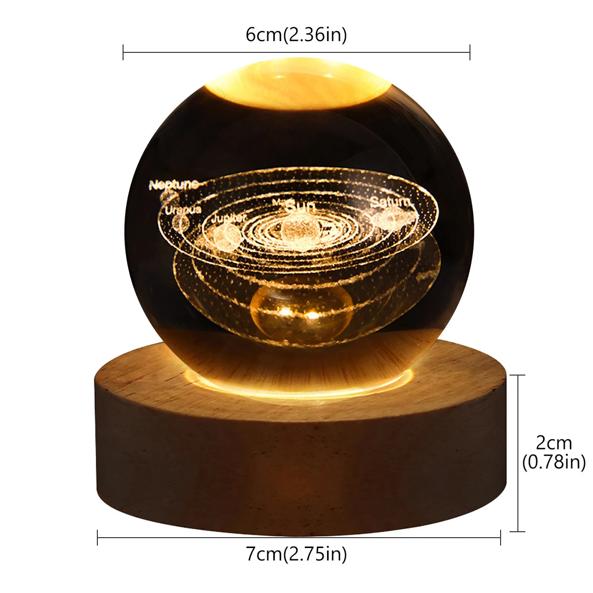 USB LED Night Light, Galaxy Crystal Ball Lamp, 3D Planet Moon Lamp, Home Decoration