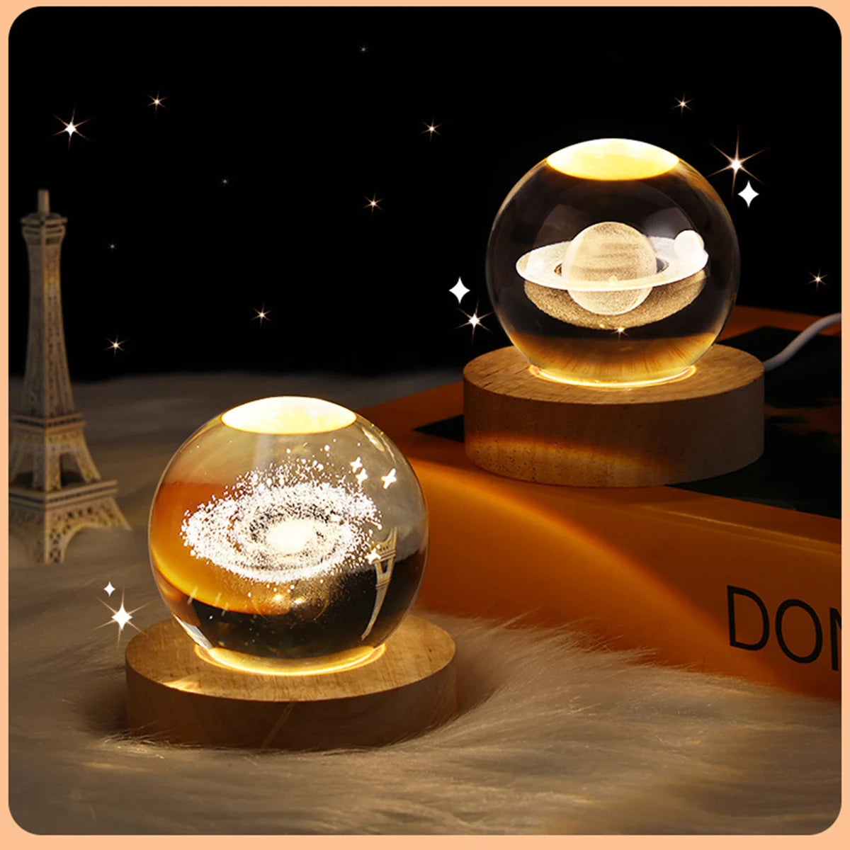 USB LED Night Light, Galaxy Crystal Ball Lamp, 3D Planet Moon Lamp, Home Decoration