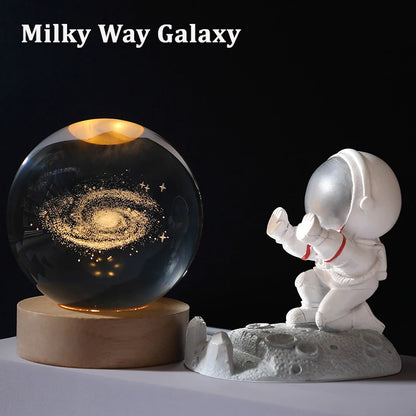 USB LED Night Light, Galaxy Crystal Ball Lamp, 3D Planet Moon Lamp, Home Decoration