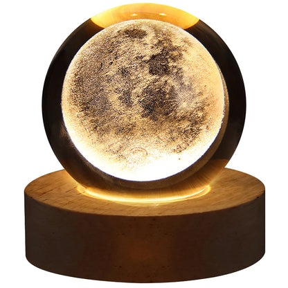 USB LED Night Light, Galaxy Crystal Ball Lamp, 3D Planet Moon Lamp, Home Decoration